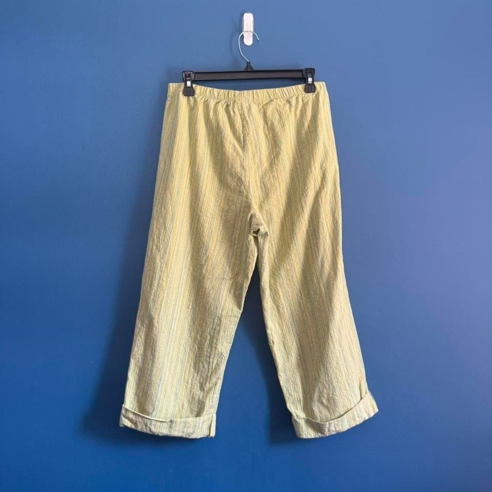 Y2K Linen Blend Pants Women's Size Small Hot Cotton Striped Green Yellow Cropped - Picture 8 of 8